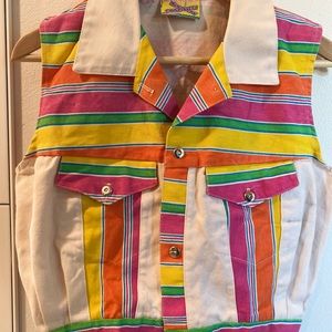 SOLD 90s denim vest rainbow striped vintage